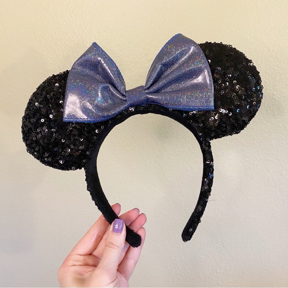 Disney Black Sparkle & Blue Bow Minnie Ears